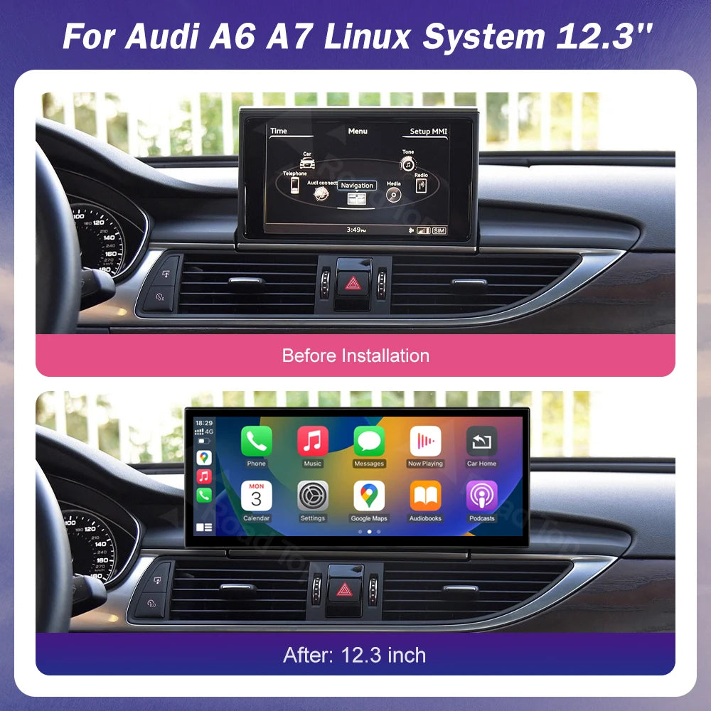 Road Top Multimedia Stereo For Audi A6 C6 C7 A7 2011-2018 Wireless CarPlay GPS Navi Radio Player Bluetooth 12.3" Touch Screen
