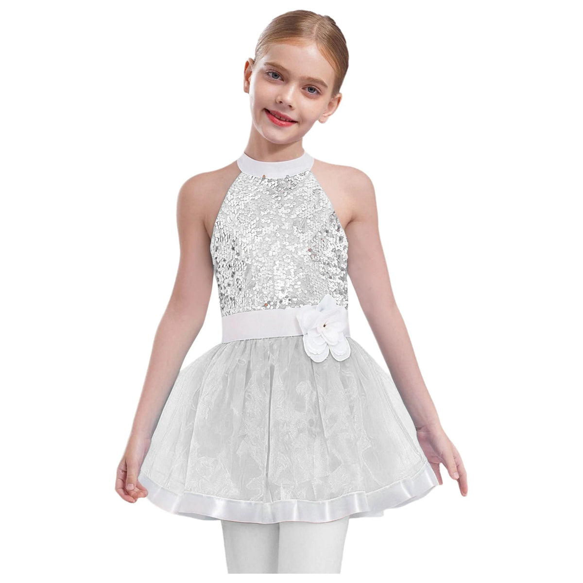 Girls cold-shoulder sequin tiered jazz dress