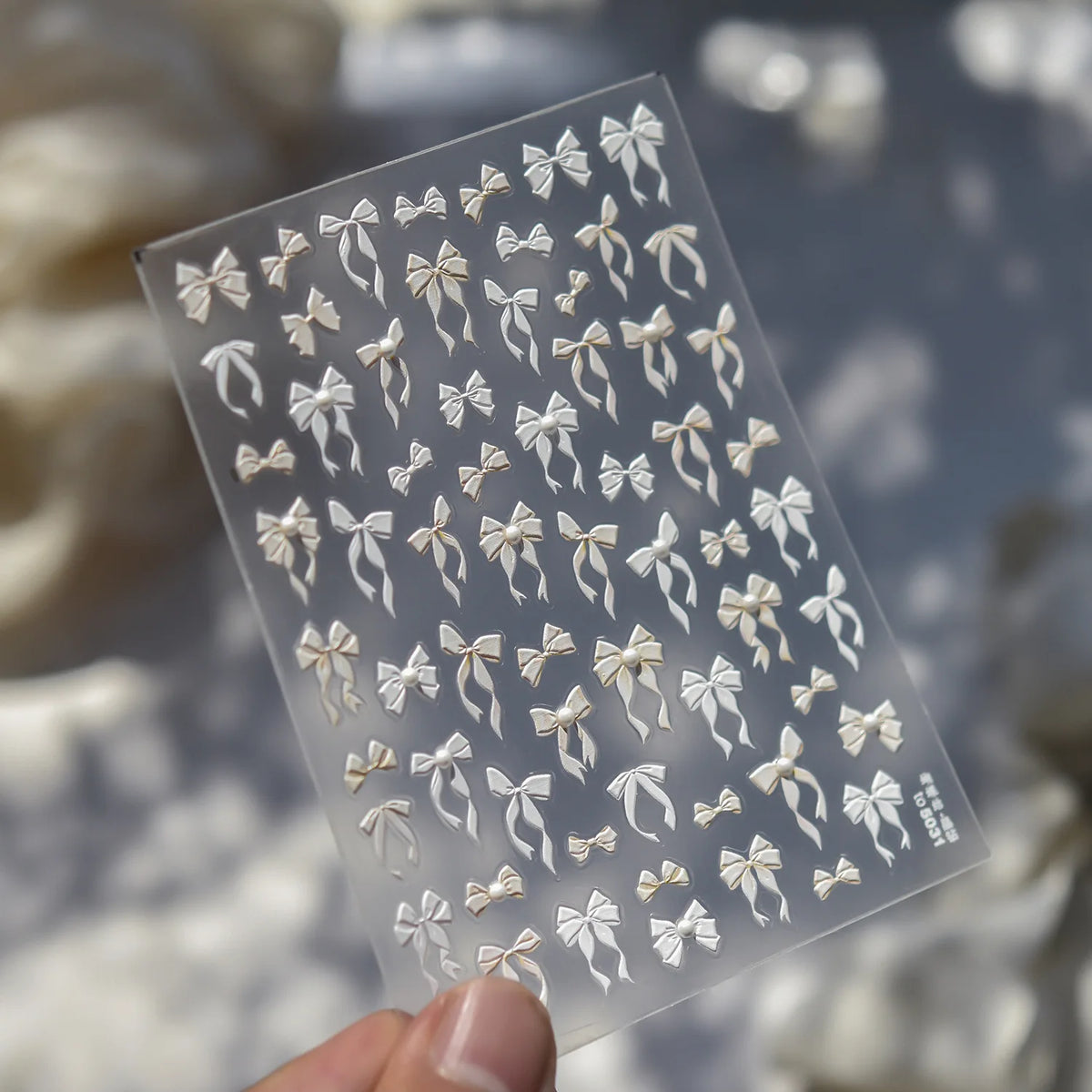 Shell Light Nail Stickers Small Fresh White Bow Ribbon Nail Charms Stickers Self Adhesive Nails 3D Decorations Parts DIY Decals