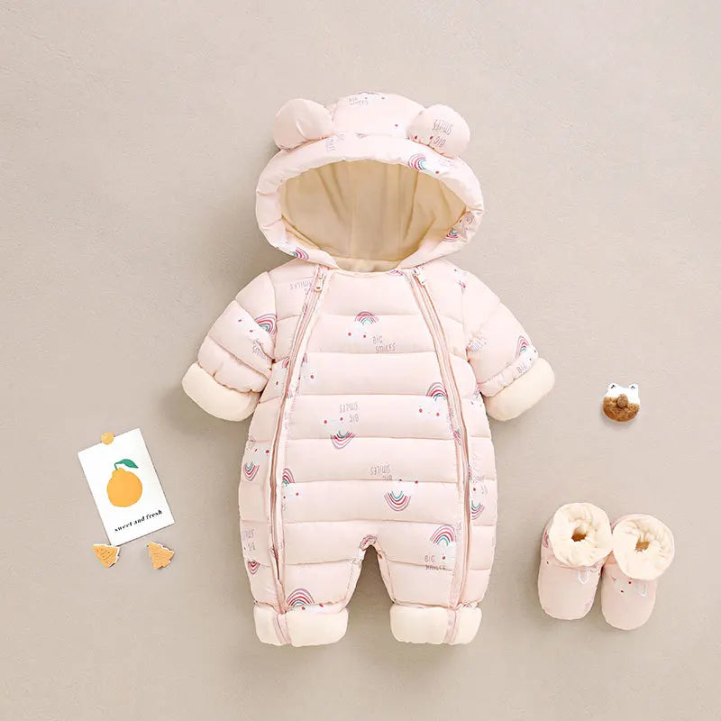 Baby Velvet-Lined Printed Jumpsuit - Thick Winter Romper 3-24 Months - photo 19