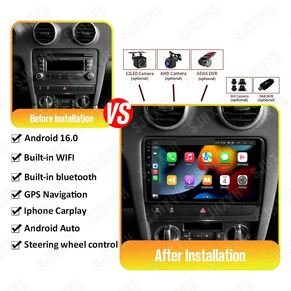 Car Stereo with Apple CarPlay & Android Auto, Compatible with Audi A3 8P