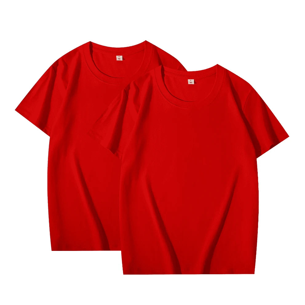 2pcs Solid Color T-shirt 100% Cotton Men Women White O-Neck Loose Short-sleeved Basic Models All-match T-shirt Couple Tops Black
