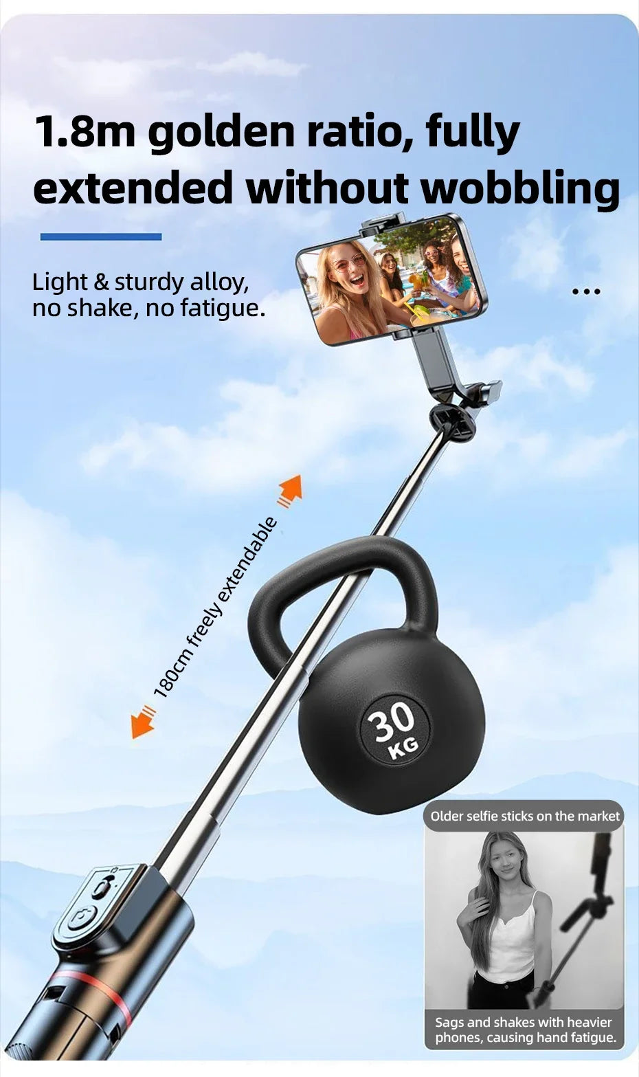 NOHON New Phone Selfie Stick Tripod With Remote Control 360 °Rotation Expandable Selfie Stick for Football Match Video Recording