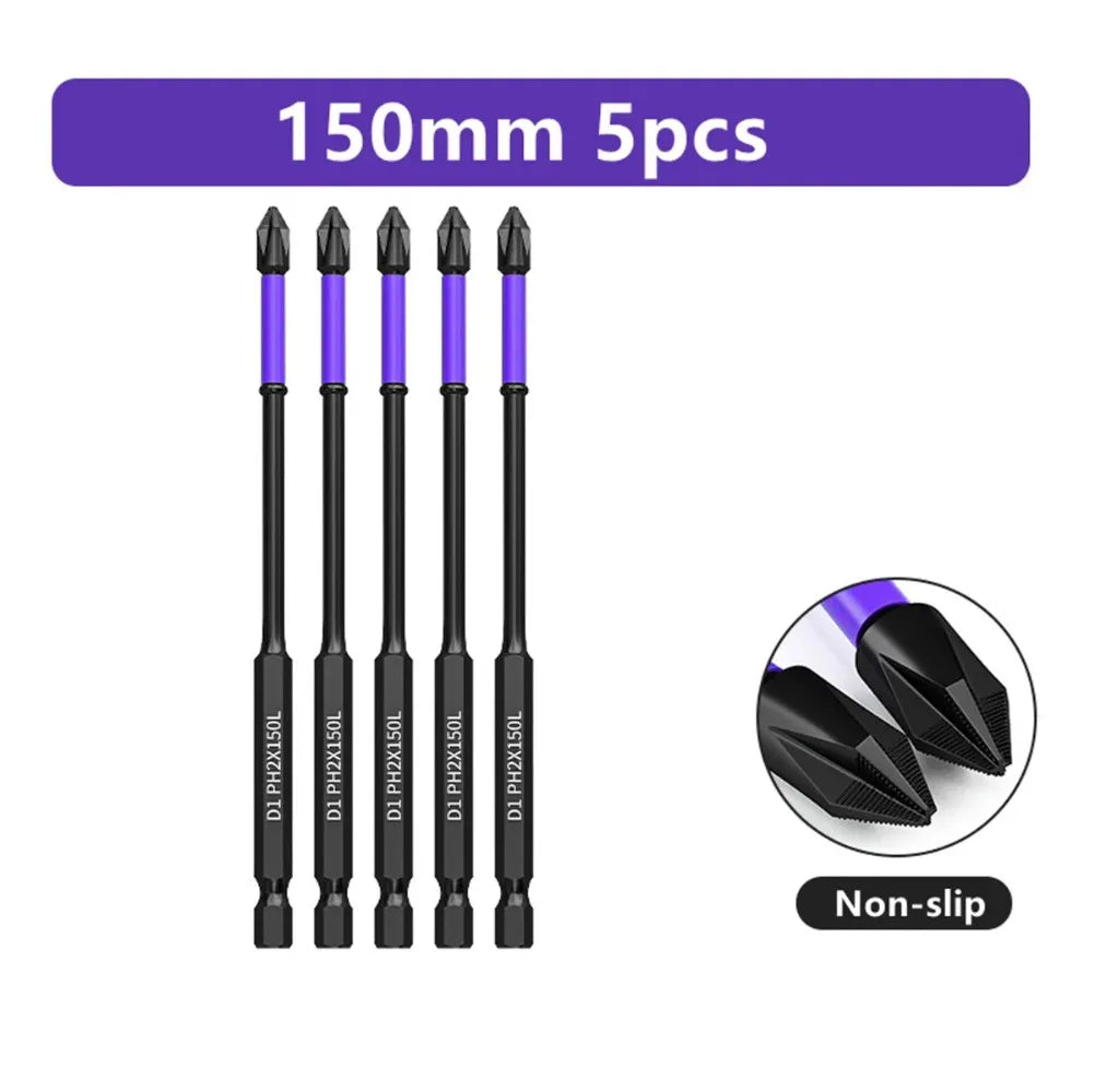 Magnetic Screwdriver Bit Set PH2 Phillips 25-150mm Anti-slip Shockproof Alloy Steel Impact Drill Bits for Outdoor Decoration