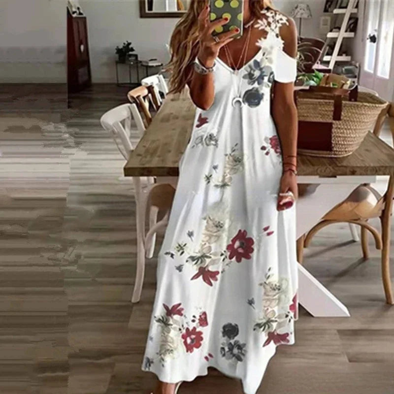 Women's Lace Maxi Dress - Sleeveless Suspender, Printed Summer