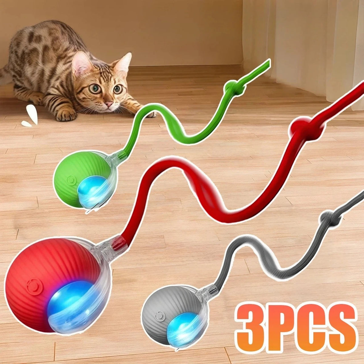 Automatic Rolling Cat Ball with Faux Tail, Rechargeable