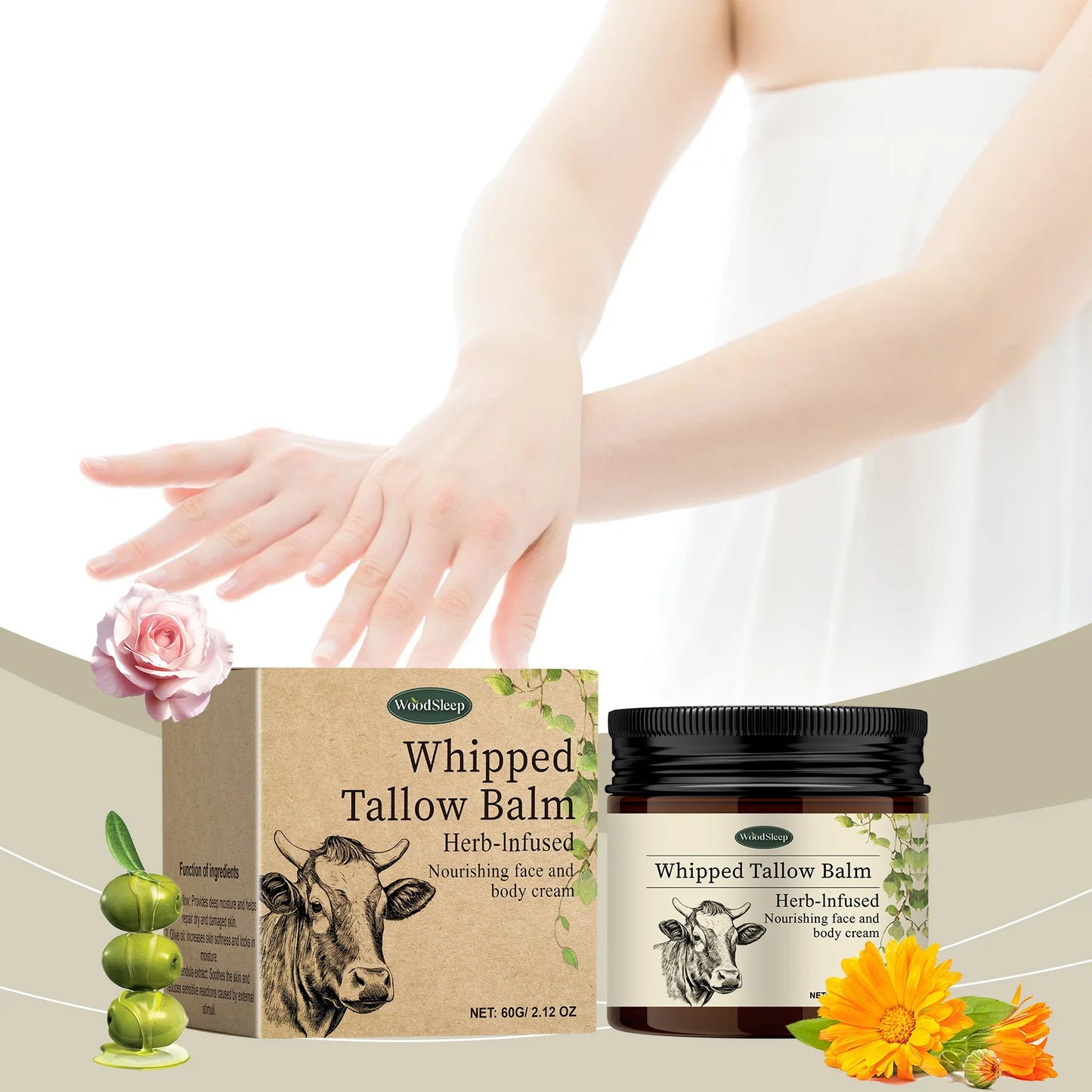 Whipped Beef Tallow Balm - Natural Grass-Fed Moisturizer for Sensitive Skin