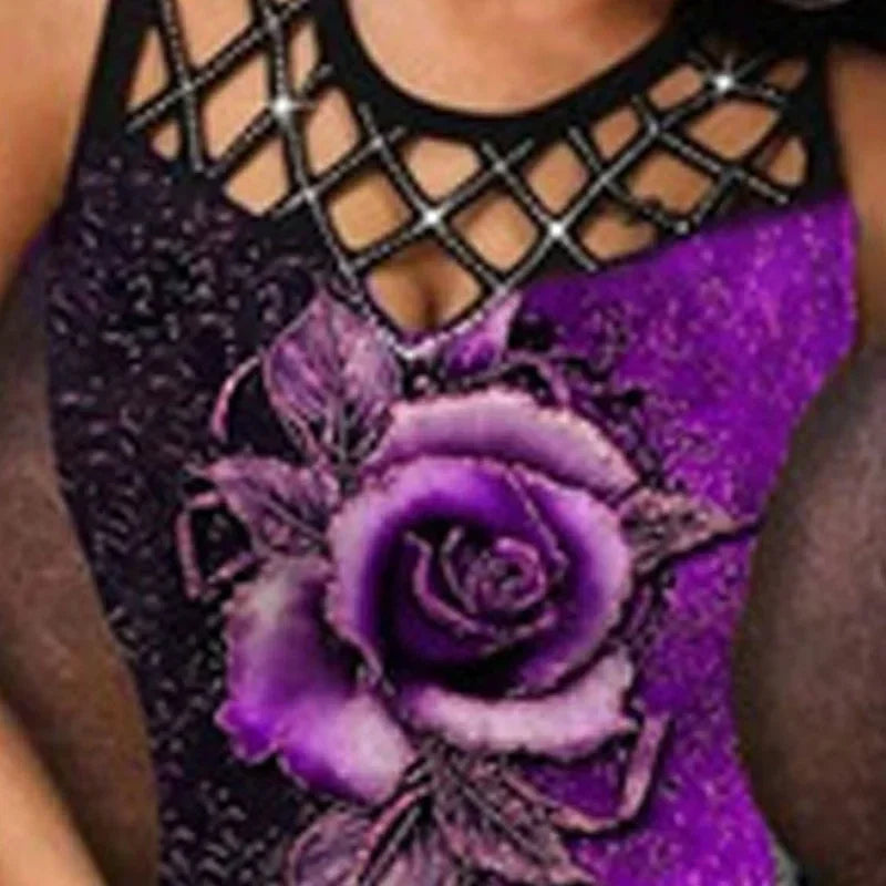 Summer New Women's T-Shirt Camouflage Print Sleeveless Fit Fashion V-Neck Lace Sexy Fashion Casual Women's Clothing