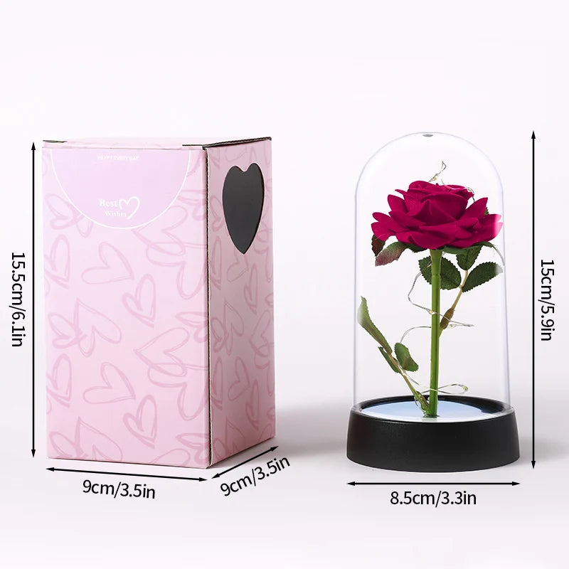 Artificial Rose Flowers Eternal Rose LED Light Foil Flower in Glass Cover Simulation Rose Flower Christmas Teachers' Day Gifts