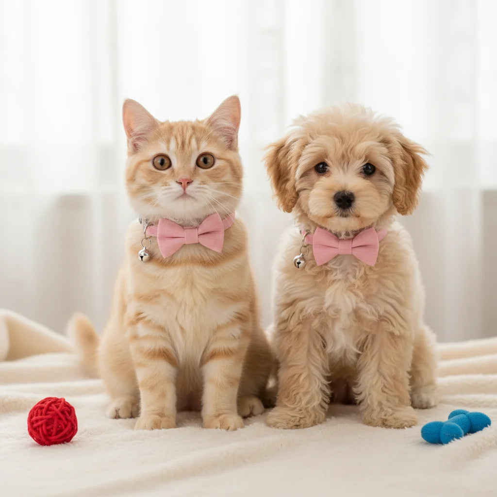 Pet Collar Adjustable 22-28cm Cat Collars Cute Bowknot Necklace Soft Bell Puppy Lead Pet Product Cat Dog Accessories