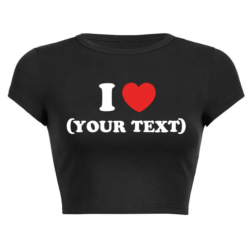 DIY Customize Your Text Couple Summer Casual Short Sleeve O Neck Cropped Navel Women Crop Tops Soft Bodycon Fashion Tees Blouse