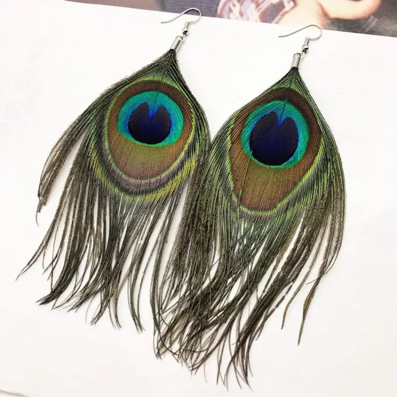 Unique Exaggerate Feather Earrings Creative Feathers Long Earrings Trendy Boho Big Earrings Jewelry Wholesale Custom Packaging