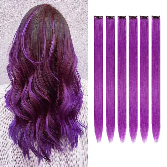 22 Inch Clip In Synthetic Hair Extensions - Multi Color Highlights