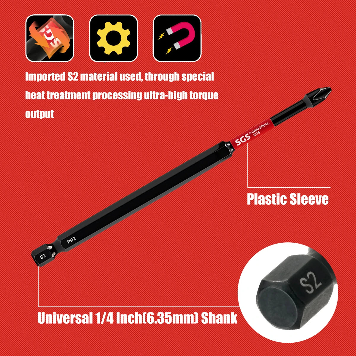 Titan Impact Universal Ph2 Magnetic Impact Bit, 150mm Extended Length, High-Strength S2 Steel, 1/4" Universal Hex Shank, Compatible with Electric Screwdrivers and Drills, Specialized Power Tool Set for Furniture Assembly / Au