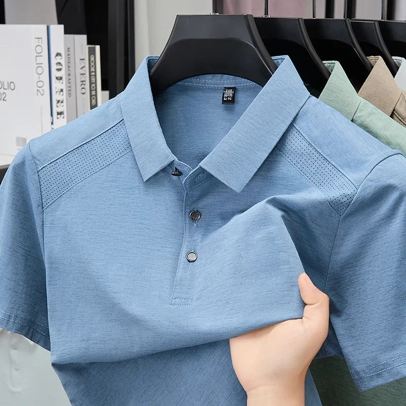 Men's Lapel Polo Shirt - Perforated Breathable, Soft Summer Fabric
