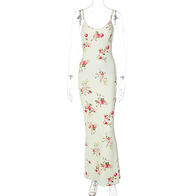 Dulzura Sexy Y2K Clothes Floral Print Sleeveless Backless Bodycon Maxi Dresses For Women 2026 Club Birthday Party Elegant Outfit