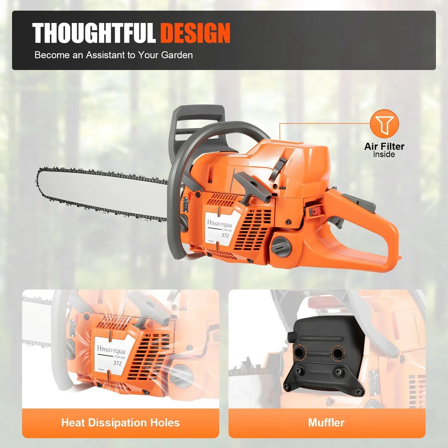 72cc 24" Gas Chainsaw — 2-Stroke Petrol Chainsaw for Tree & Wood Cutting