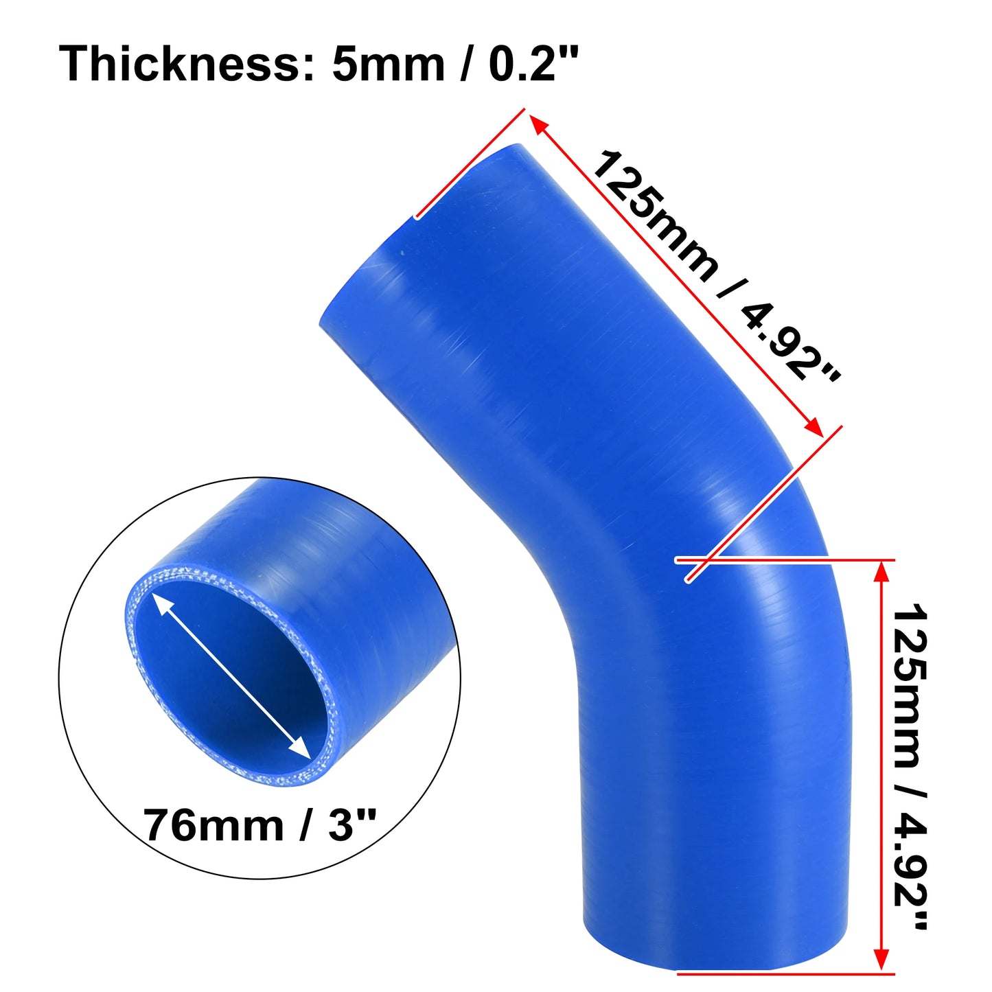 UXCELL 51mm 57mm 63mm 76mm ID 45 Degree Silicone Car Reducer Hose Coupler Intercooler Tube Pipe 3 Colors 125mm Length