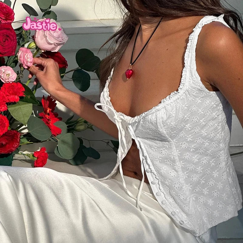 White Lace Tied Square Neck Summer T-shirts Chic Elegant Short Sleeve Tee Cotton Y2K Street Casual Bow Tie-up Top Women