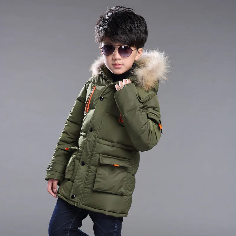 Kids Hooded Puffer Coat with Fur Collar - Mid-Length Winter Jacket - photo 2