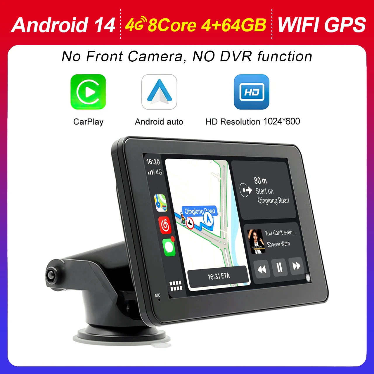 7" Universal Car Stereo with Apple CarPlay & Android Auto (with Rear Camera)