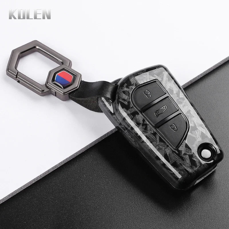 For Toyota Camry RAV4 Forturner Hilux Auris Corolla Avensis Verso Yaris Aygo Scion TC ABS Carbon Fiber Style Car Key Case Cover