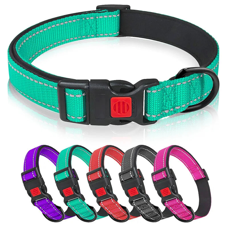 Padded Neoprene Reflective Dog Collar - Medium & Large