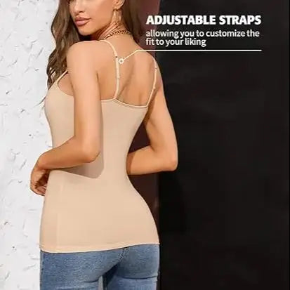Anfilia Women  Cotton Shelf Bra Camisole Tops Adjustable Spaghetti Strap Tank Top Summer Cami Shirt 3 Pack (No Padded)