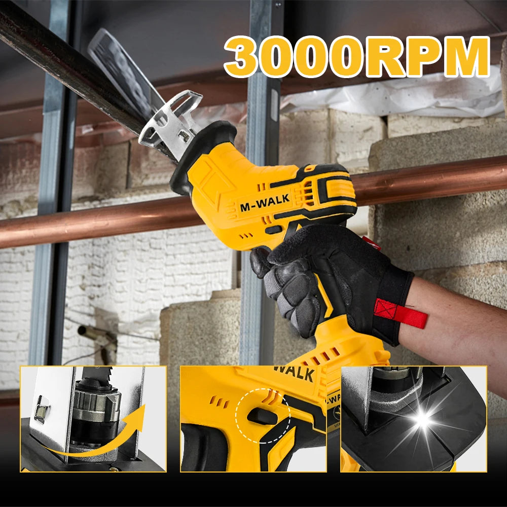 M-WALK 3000RPM Cordless Electric Reciprocating Saw Chainsaw Saber Saw Wood Metal Cutting Power Tool For Dewalt 20V Battery Pin