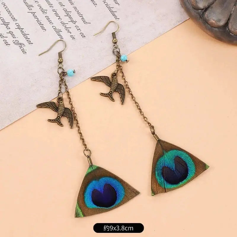 Unique Exaggerate Feather Earrings Creative Feathers Long Earrings Trendy Boho Big Earrings Jewelry Wholesale Custom Packaging