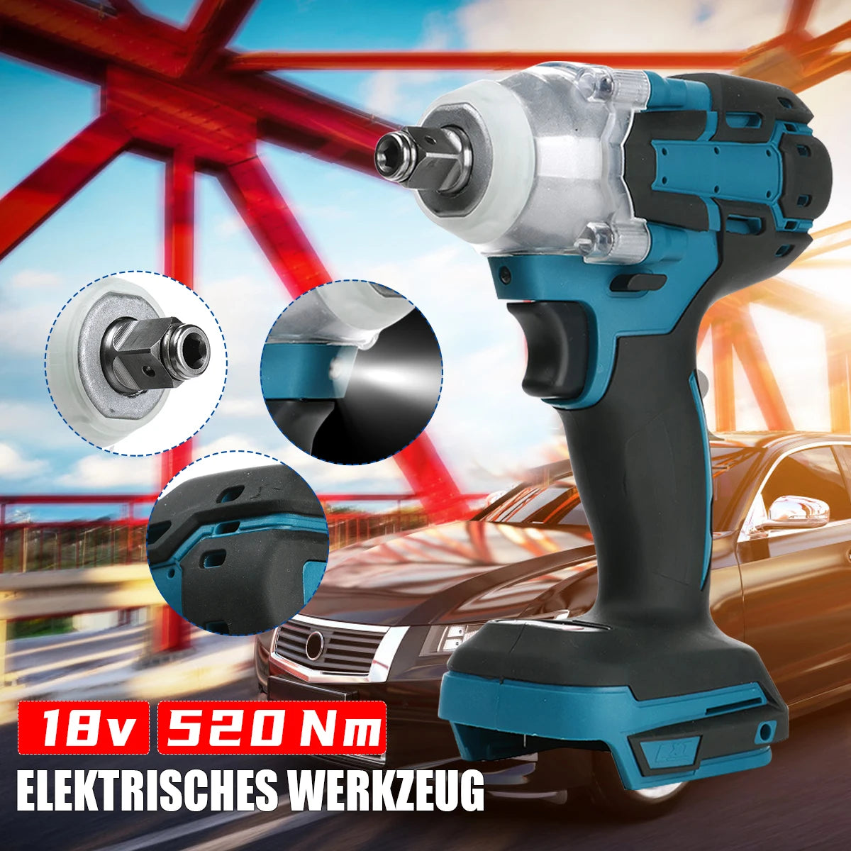 520N.M 1/2 inch Cordless Brushless Electric Wrench Angle Grinder 18V Battery Impact Wrench For Makita Battery Power Tool Wrench