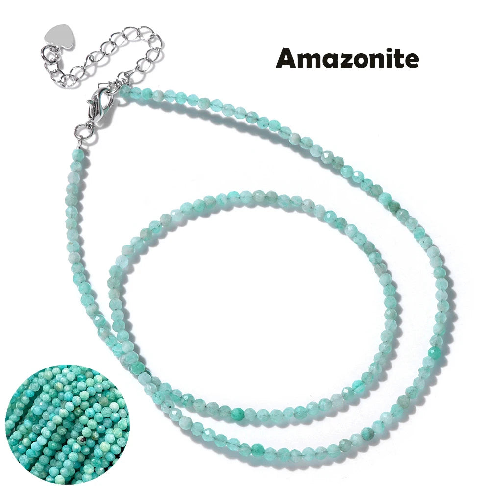 Mini Gem Stone Beaded Necklace 2mm Faceted Natural Agat Quartz Female Fashion Party Choker for Women Girl Jewelry Gift Wholesale