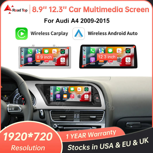 8.9" / 12.3" Wireless CarPlay & Android Auto Display Screen, Compatible with Audi A4 S4 B8