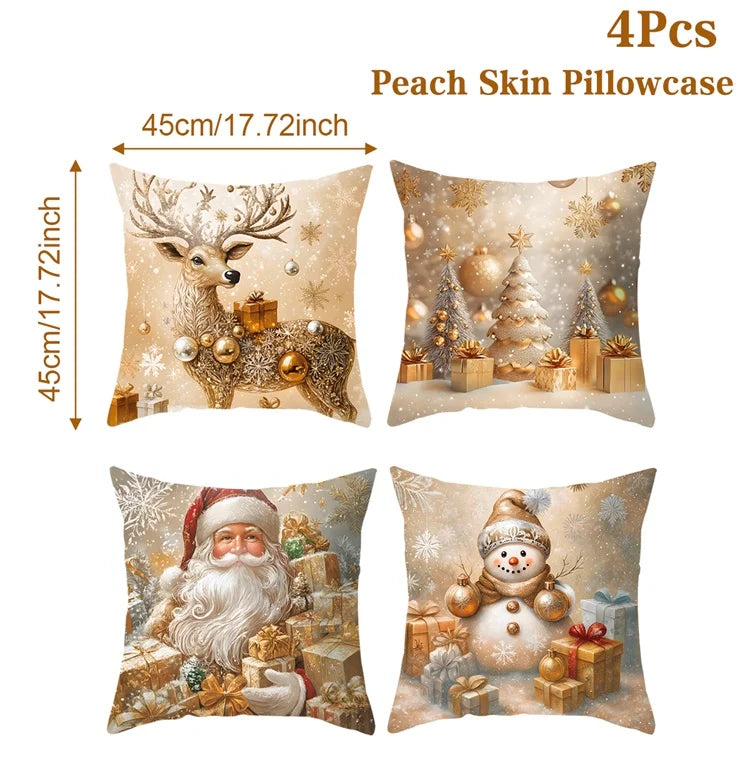 4pcs Merry Christmas Cushion Cover Home Decorations 2026 Christmas Ornament Pillow Case Xmas Navidad Gifts New Year Gifts 2026