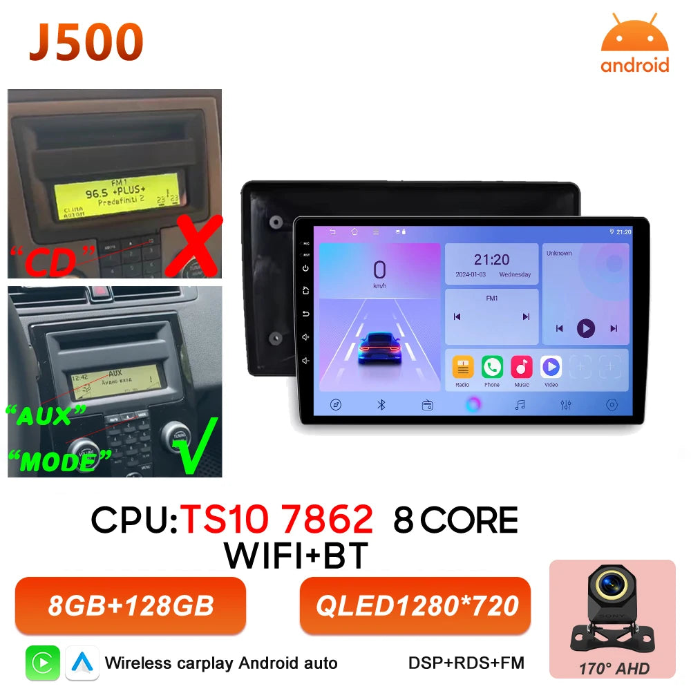 Car Stereo with Apple CarPlay & Android Auto, Compatible with Volvo C30 S40 V50 & C70