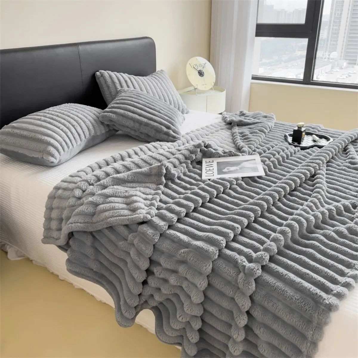 Wide Striped Multi-Use Blanket, Bed Cover and Nap Blanket