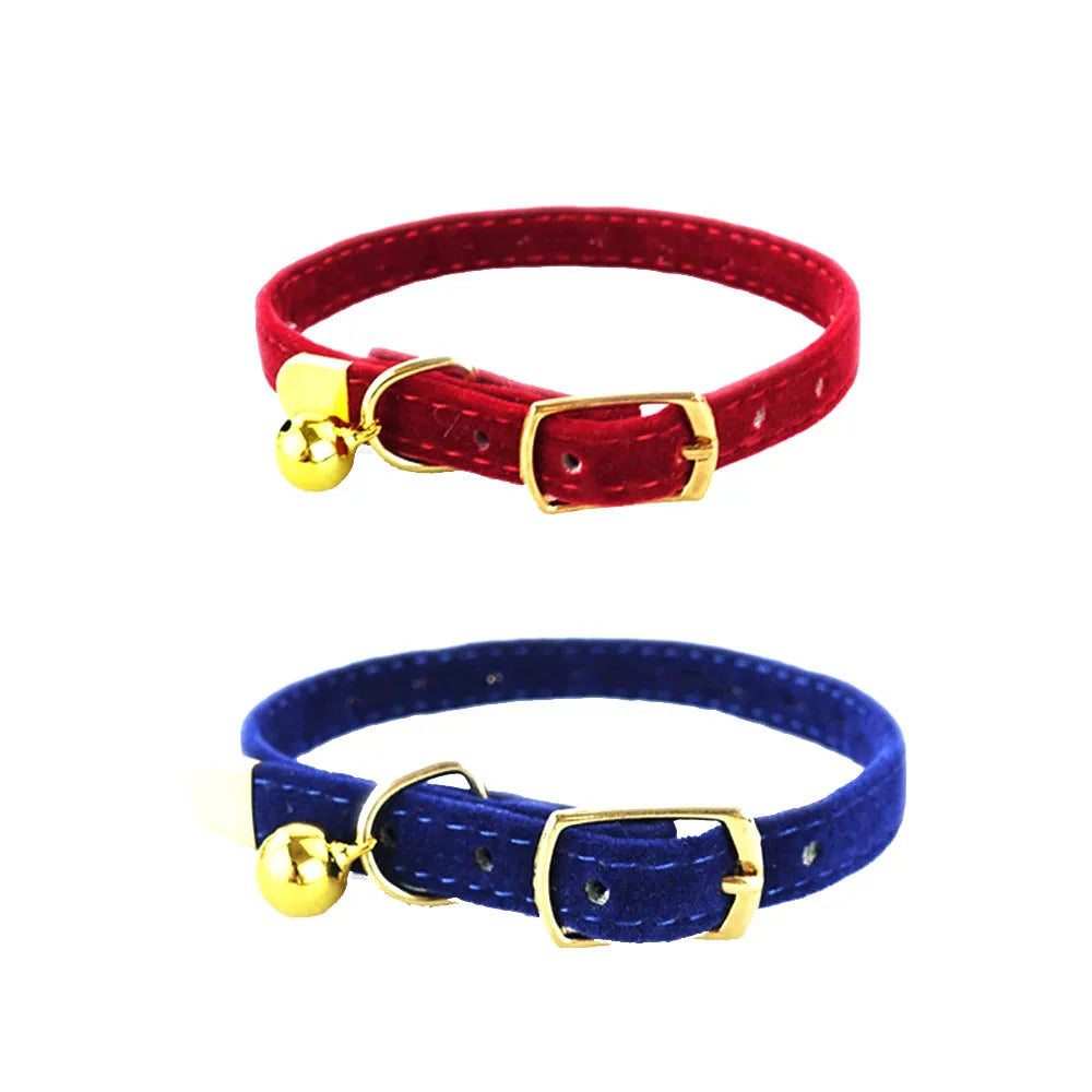 Solid Colour Cat Collar with Bell - Adjustable Safety Collar