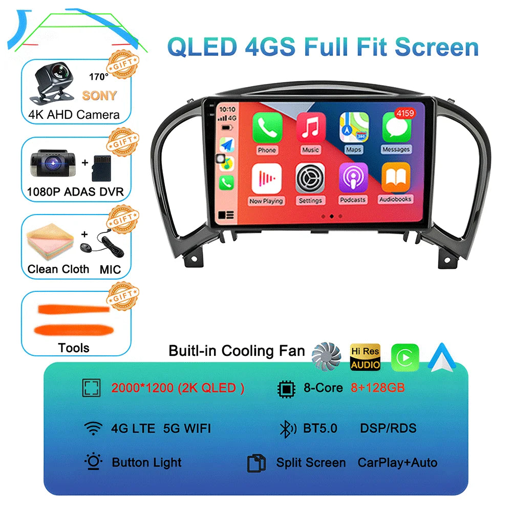 Android 16 Video Player Carplay Auto For Nissan Juke YF15 2010 - 2014 Multimedia Car Radio WIFi+4G DSP 2 DIN Touch Screen