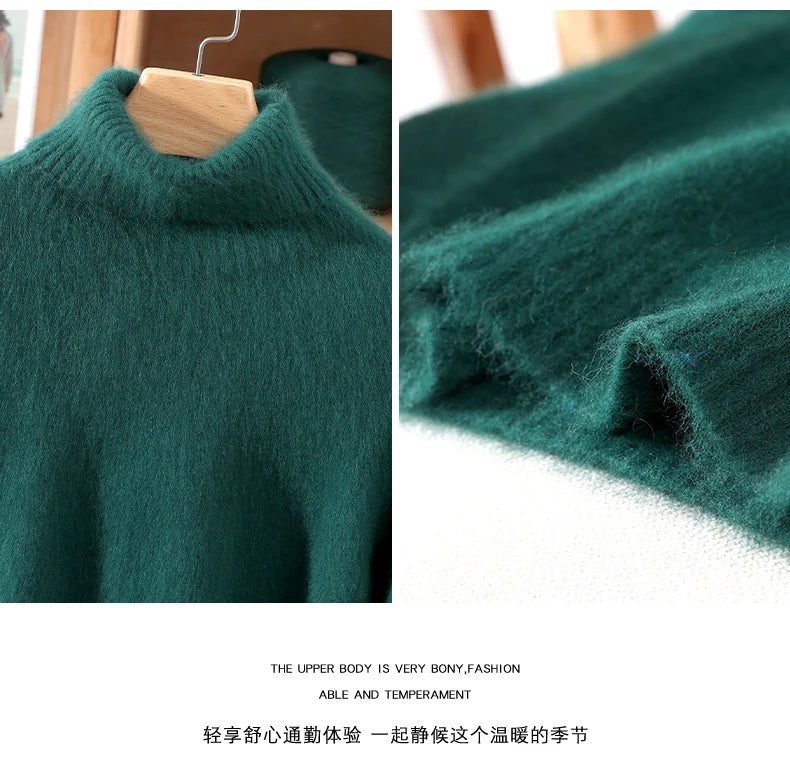 Women's High Collar Knit Sweater, Thick Pullover