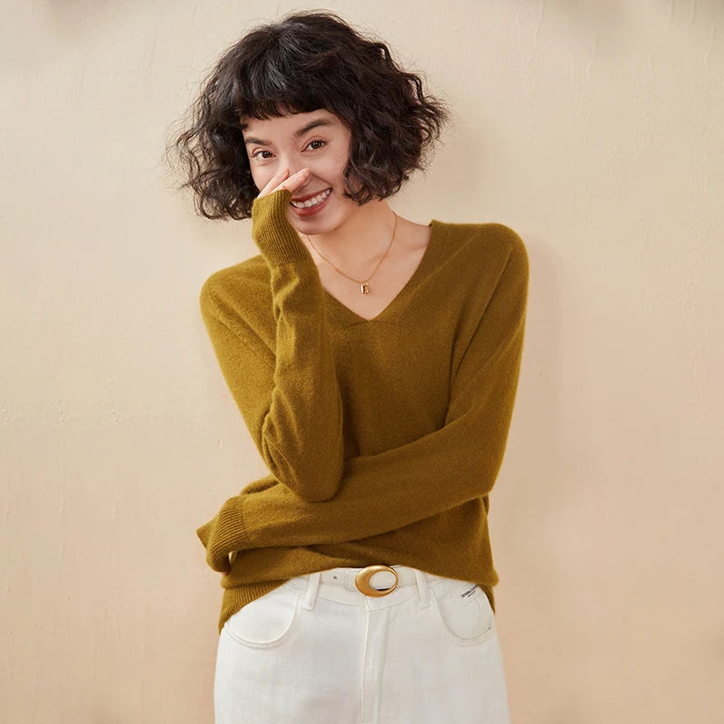 Women's Cashmere V-Neck Sweater, Knit Pullover
