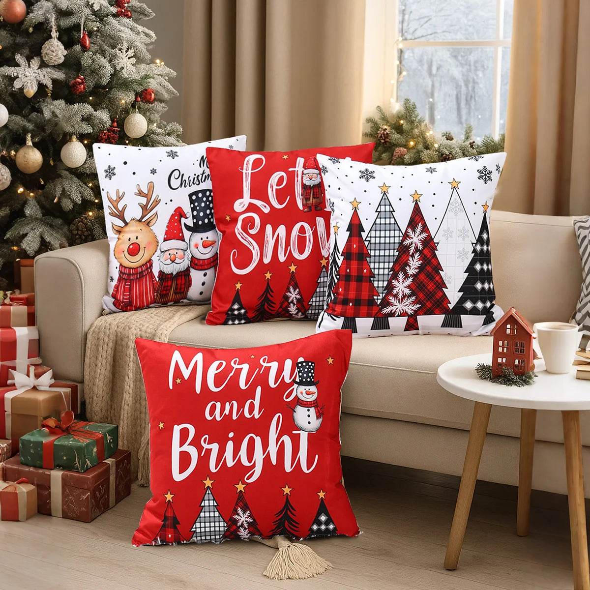 4pcs Merry Christmas Cushion Cover Home Decorations 2026 Christmas Ornament Pillow Case Xmas Navidad Gifts New Year Gifts 2026