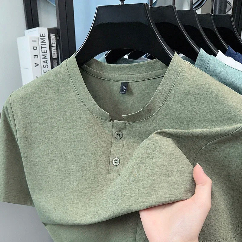 Men's Two-Button Henley Tee - Soft Knit, Cool Lightweight Summer