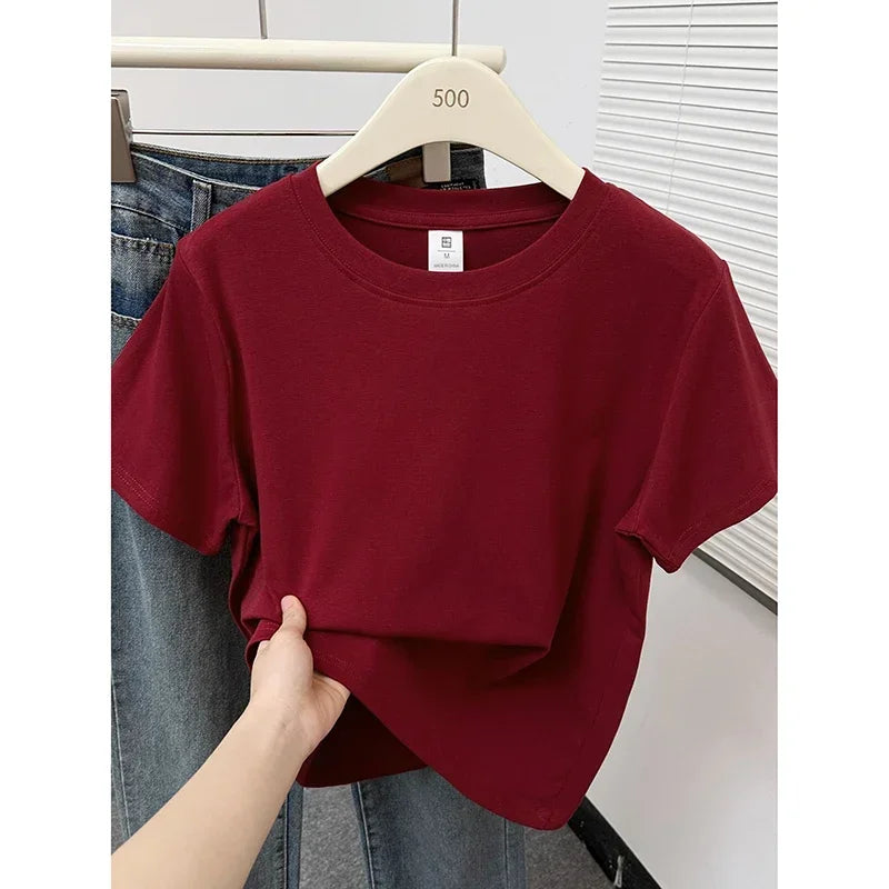 Women's solid short sleeve tee, casual Y2K — view 6 of 20