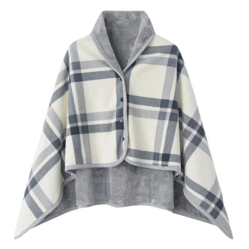 Plaid Fleece Wearable Blanket - Button Poncho Lap Throw - photo 2