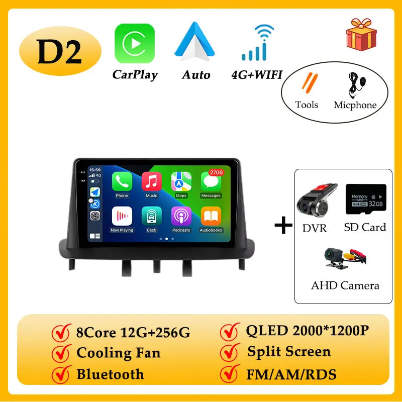 Car Radio Video Audio Android 15 for Renault Megane 3 Fluence Samsung SM3 2008 - 2014 CarPlay GPS Navi Split Screen WIFI DSP BT