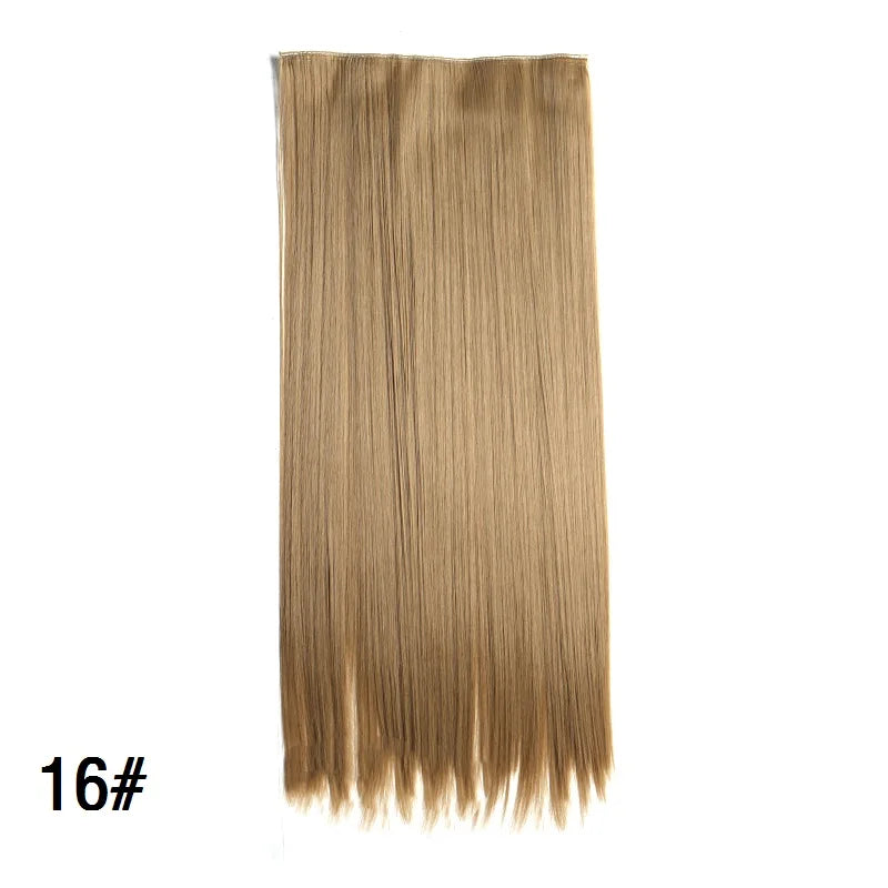 Synthetic 5-Clip One Piece Invisible Hair Extensions Long Straight 24Inch Heat Resistant Hairpiece for Women