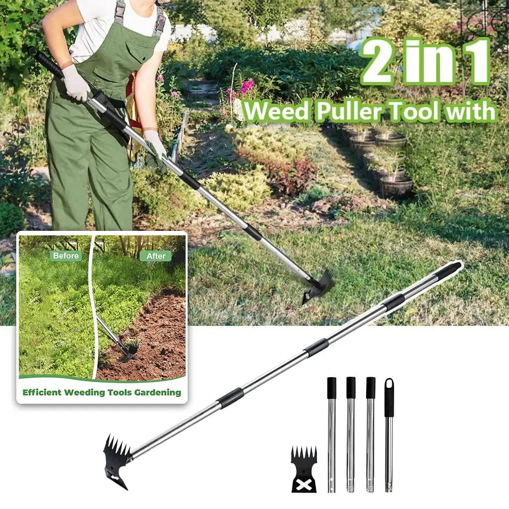 Long-Handle Weed Puller – 2-in-1 Stand-Up Root Remover for No-Bend Lawn Weeding