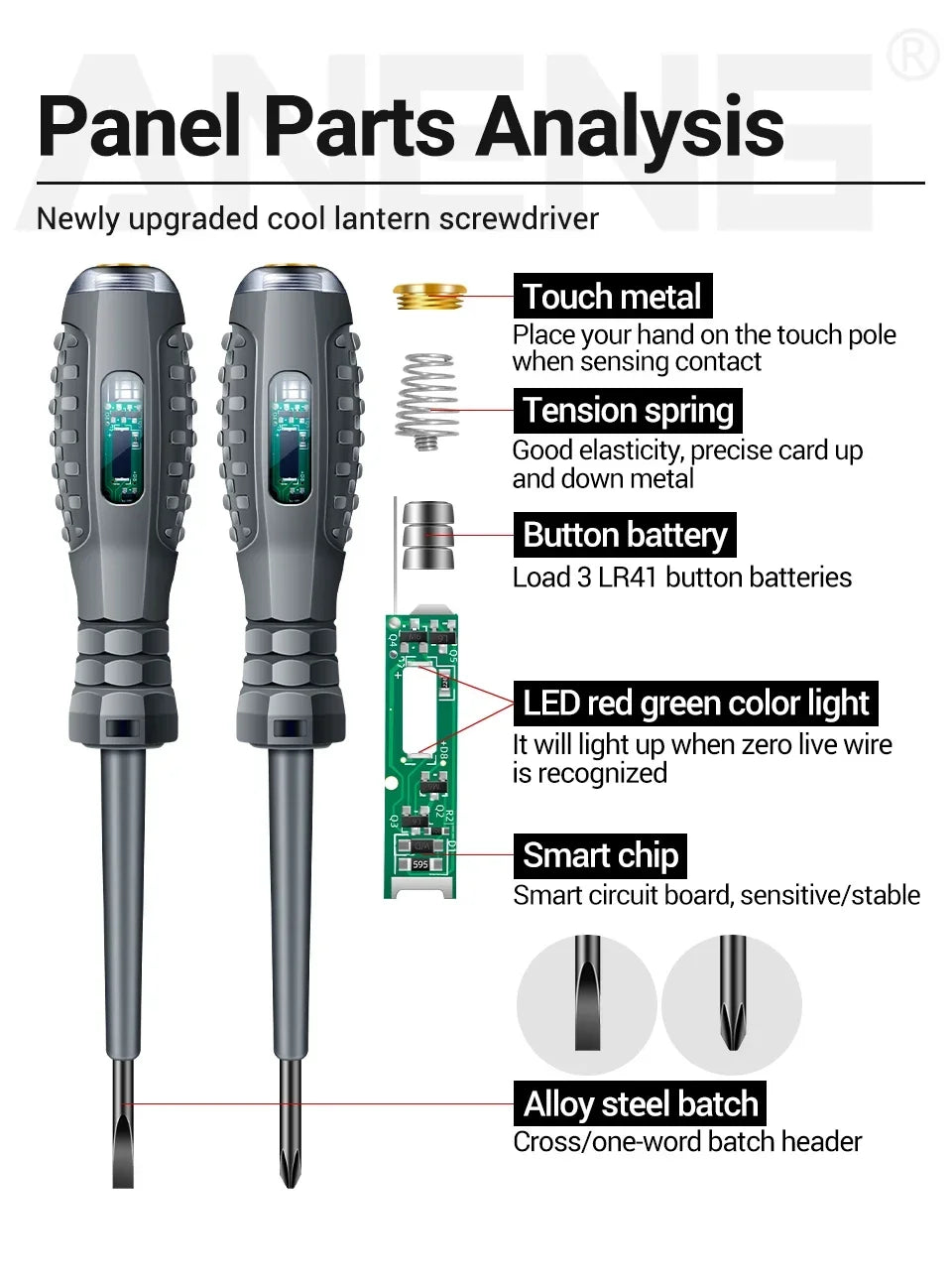 ANENG B05 Word/cross Screwdriver Tester Pen Strong Torque Highlight Meter Sensor Zero Live Detector with Indicator Electric Tool