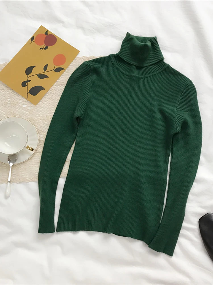 Women's Ribbed Turtleneck Sweater — Thick Knit Jumper