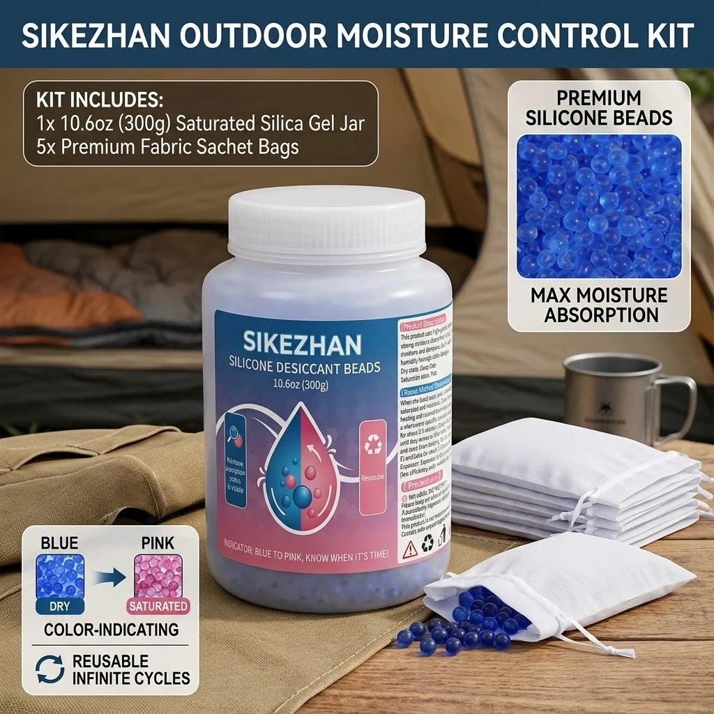 SIKEZHAN 18oz Reusable Silica Gel Desiccant Beads Indicating Moisture Absorber Rechargeable Dehumidifier for Camping Dry Storage